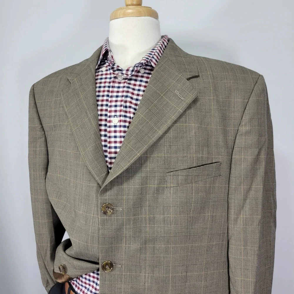Lauren Ralph Lauren Men's Sport Coat Blazer Three Button Brown‎ Plaid Wool 46R